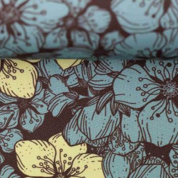 Viskose Florecita by Bienvenido Colorido mint/gelbe Blüten, braun